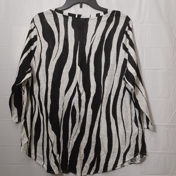 RACHEL ZOE LIGHTWEIGHT V-NECK 3/4 SLEEVE ZEBRA PRINT TOP 100% LINEN - Picture 6 of 9